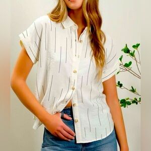 Women's White Striped Button-Up Shirt